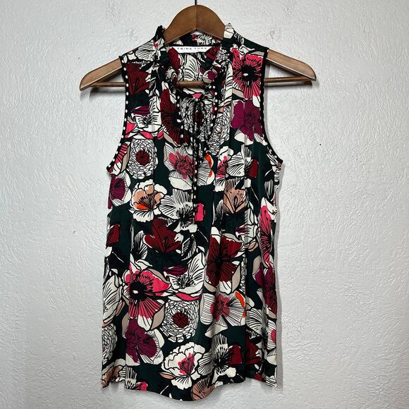 Trina Turk Silk Tunic Blouse Floral Print Top Black Pink - M - Picture 8 of 8